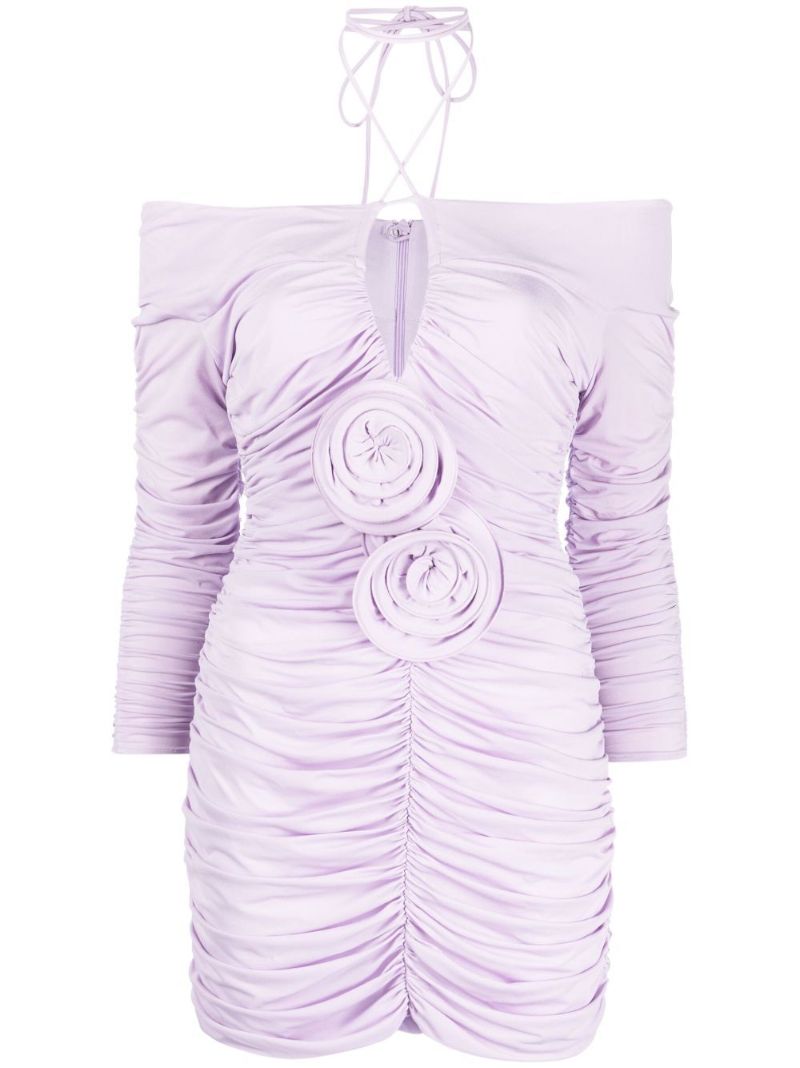 Purple Off-the-shoulder Ruched Mini Dress