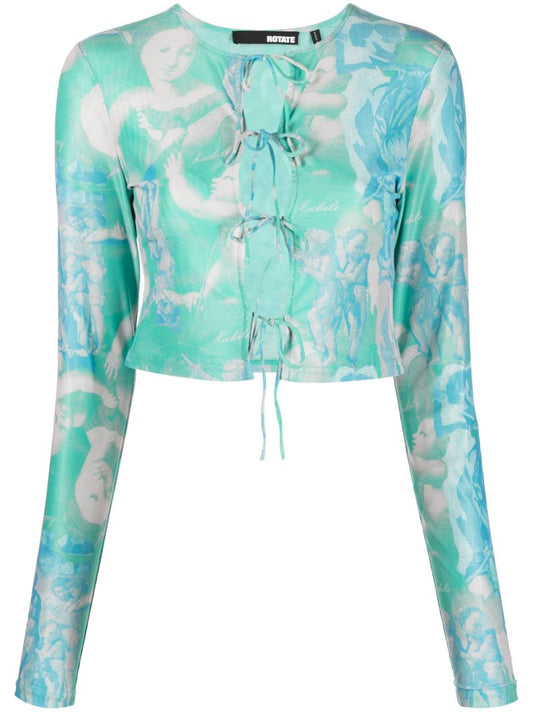 Green Printed Crop Top