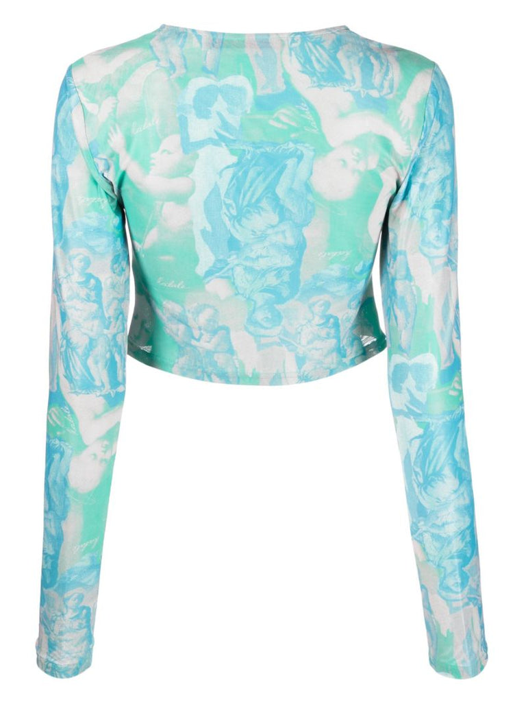 Green Printed Crop Top