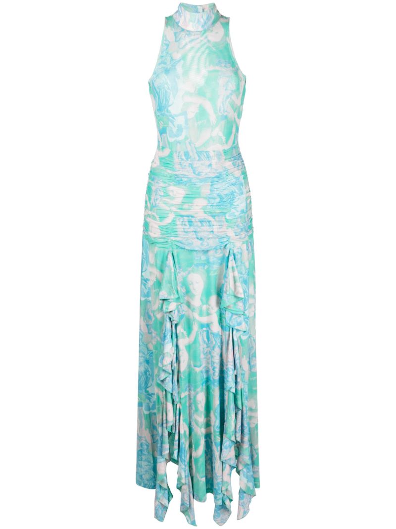 Green Printed Ruffled Maxi Dress
