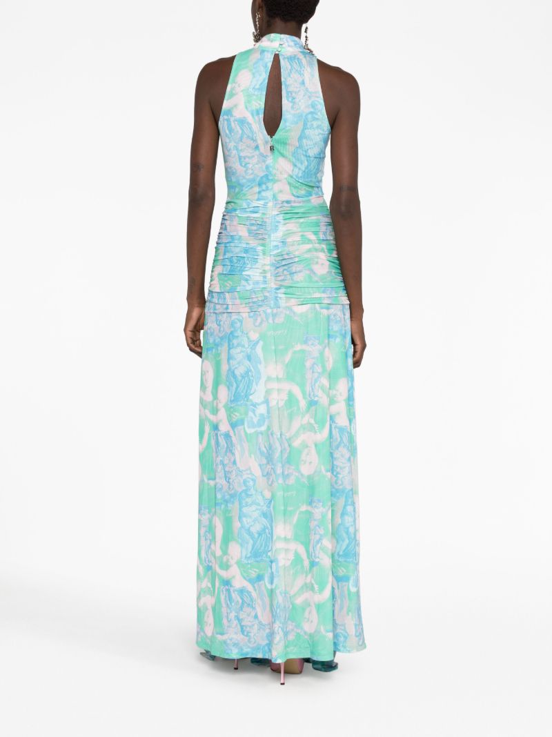 Green Printed Ruffled Maxi Dress
