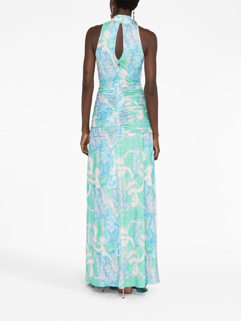 Green Printed Ruffled Maxi Dress