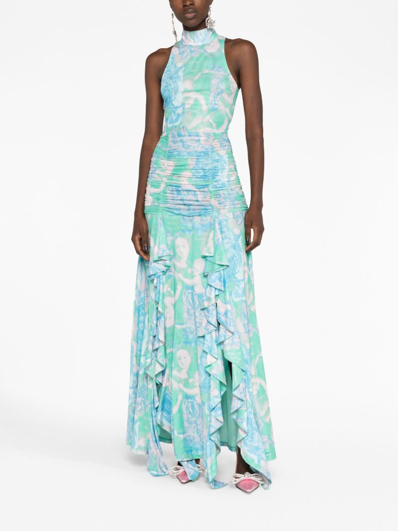 Green Printed Ruffled Maxi Dress