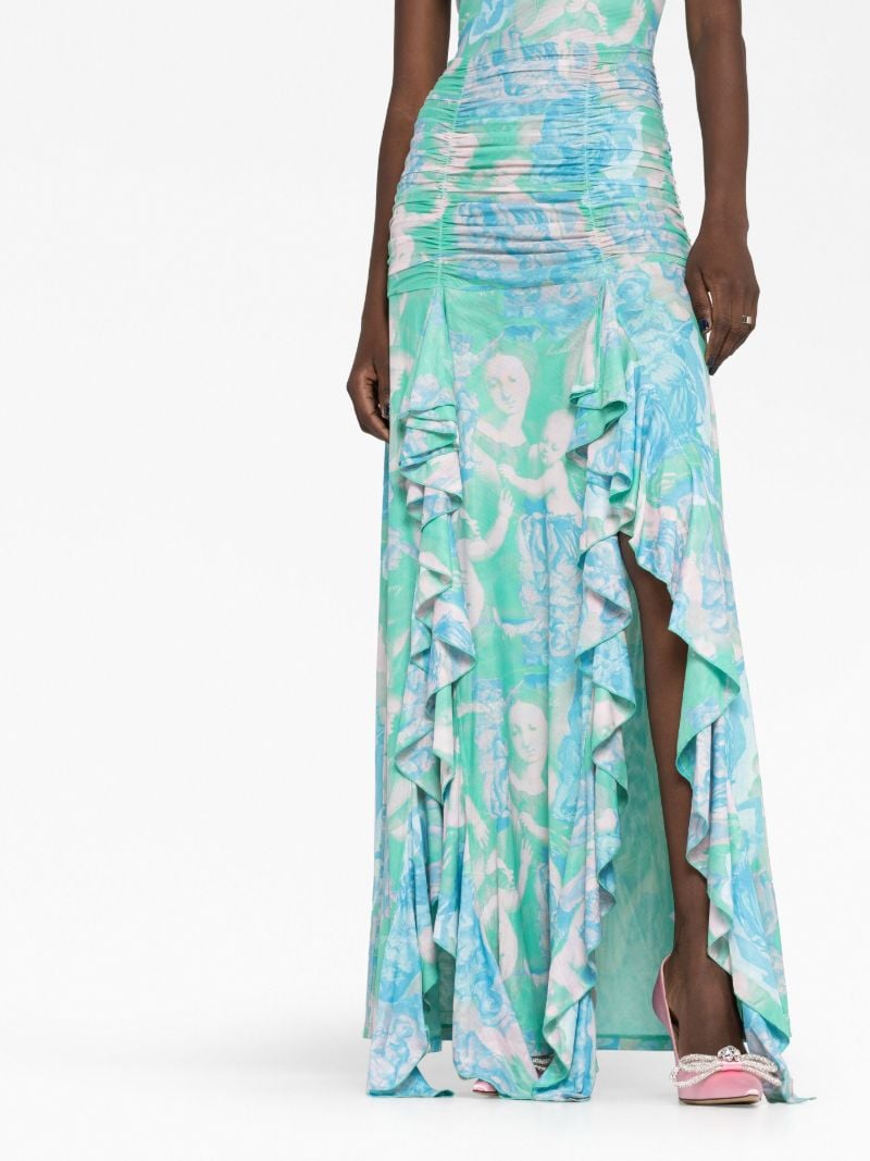 Green Printed Ruffled Maxi Dress
