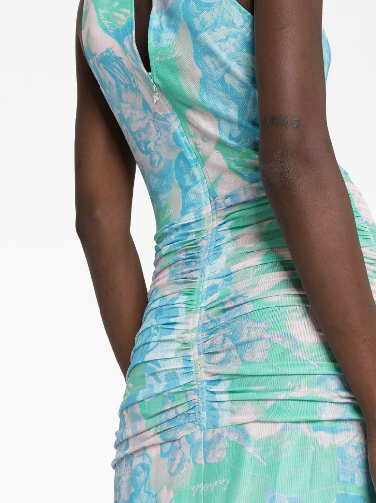 Green Printed Ruffled Maxi Dress