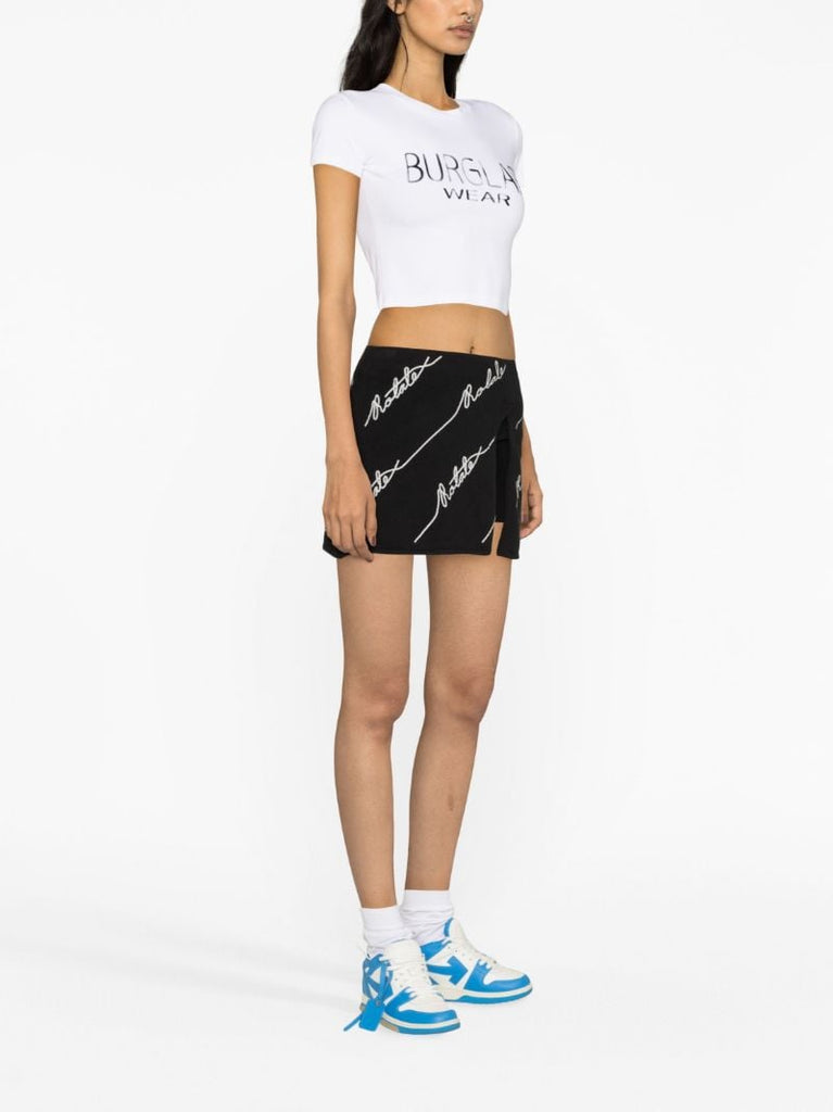 Black Sequinned Logo Mini Skirt