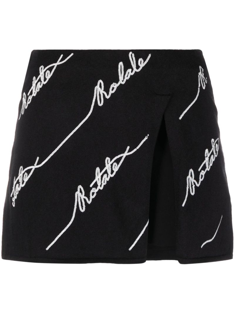 Black Sequinned Logo Mini Skirt
