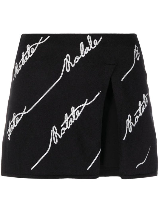 Black Sequinned Logo Mini Skirt