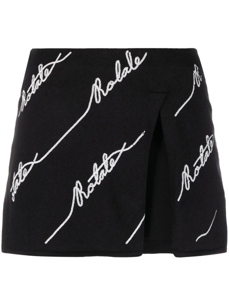 Black Sequinned Logo Mini Skirt