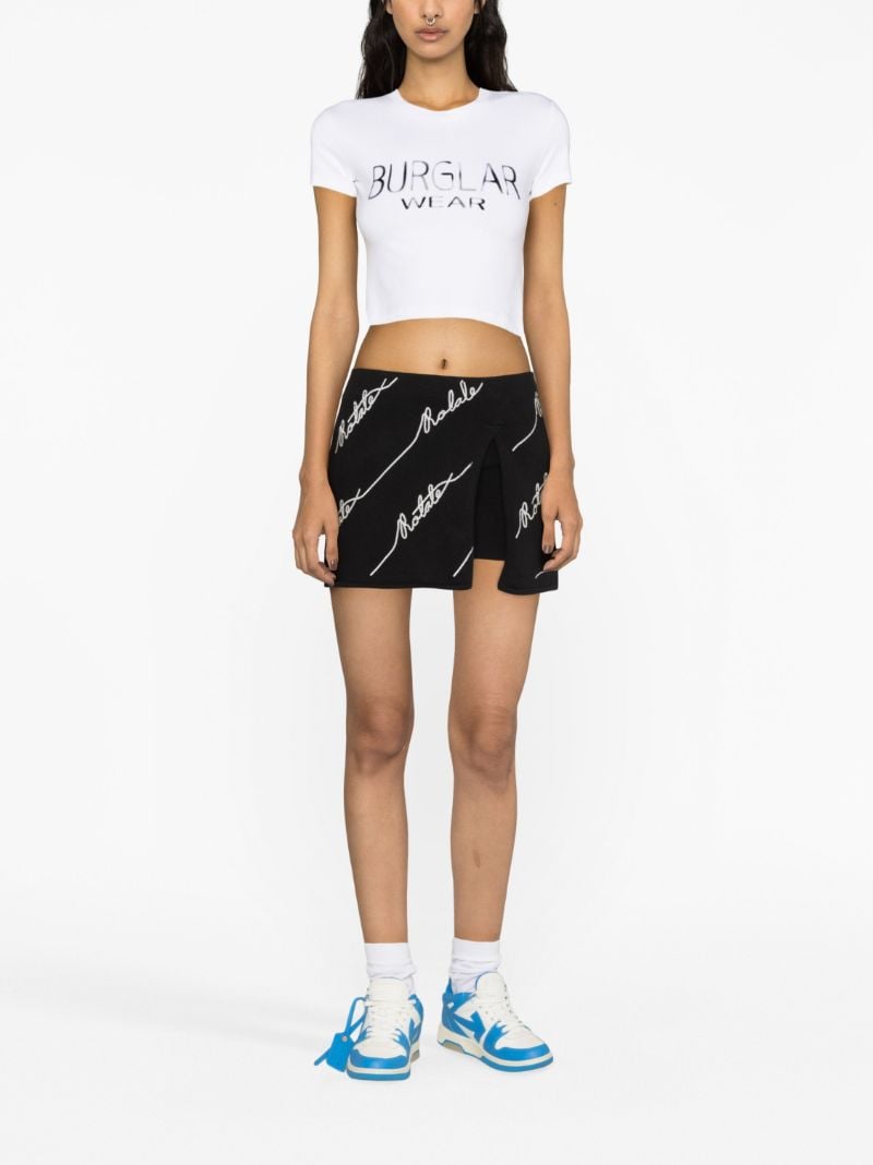 Black Sequinned Logo Mini Skirt