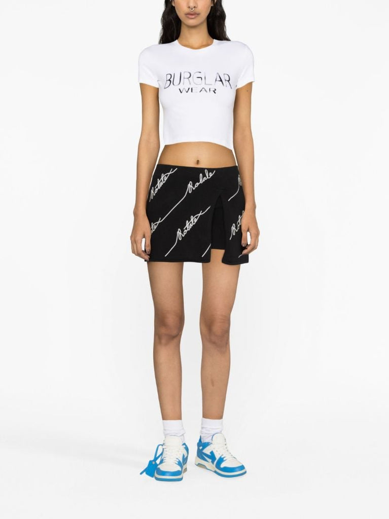 Black Sequinned Logo Mini Skirt