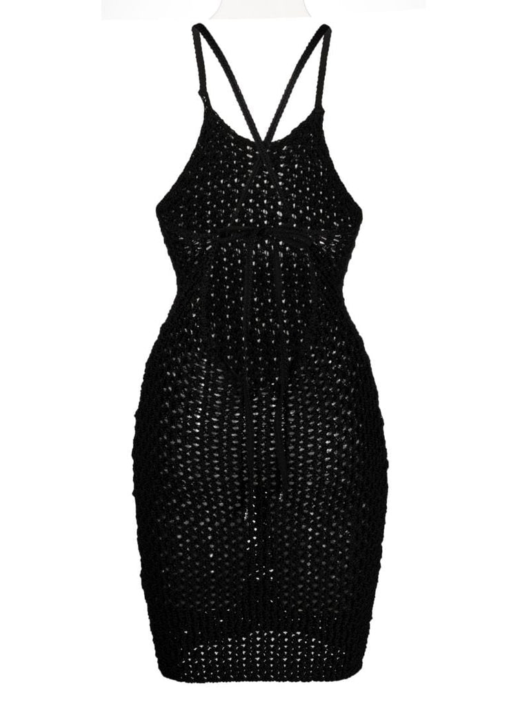 Black Crochet-knit Mini Dress
