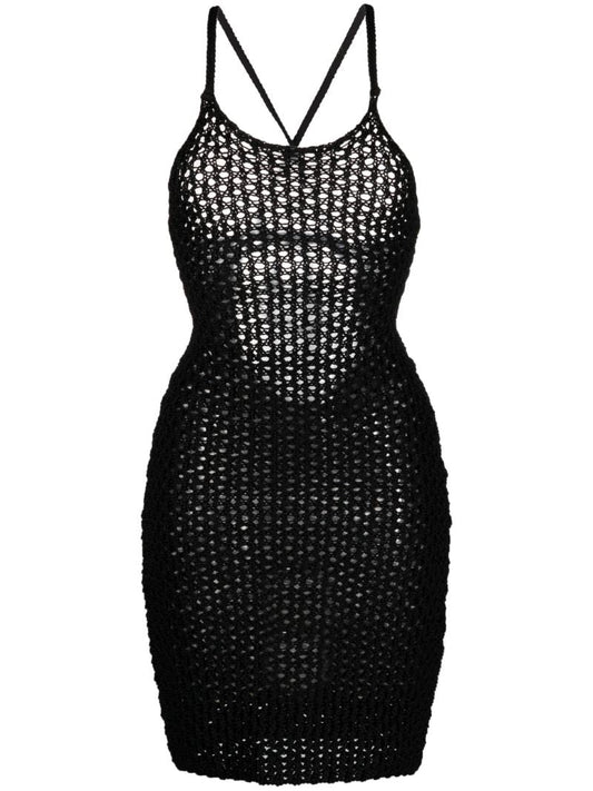 Black Crochet-knit Mini Dress