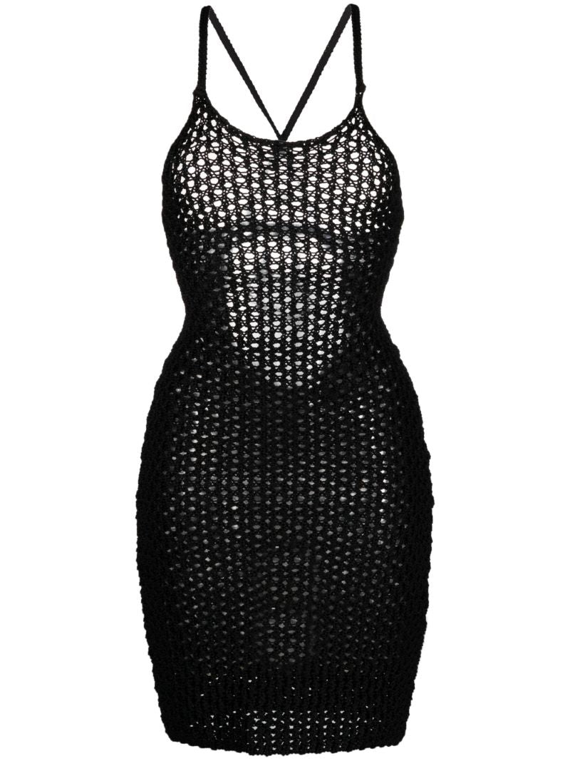 Black Crochet-knit Mini Dress
