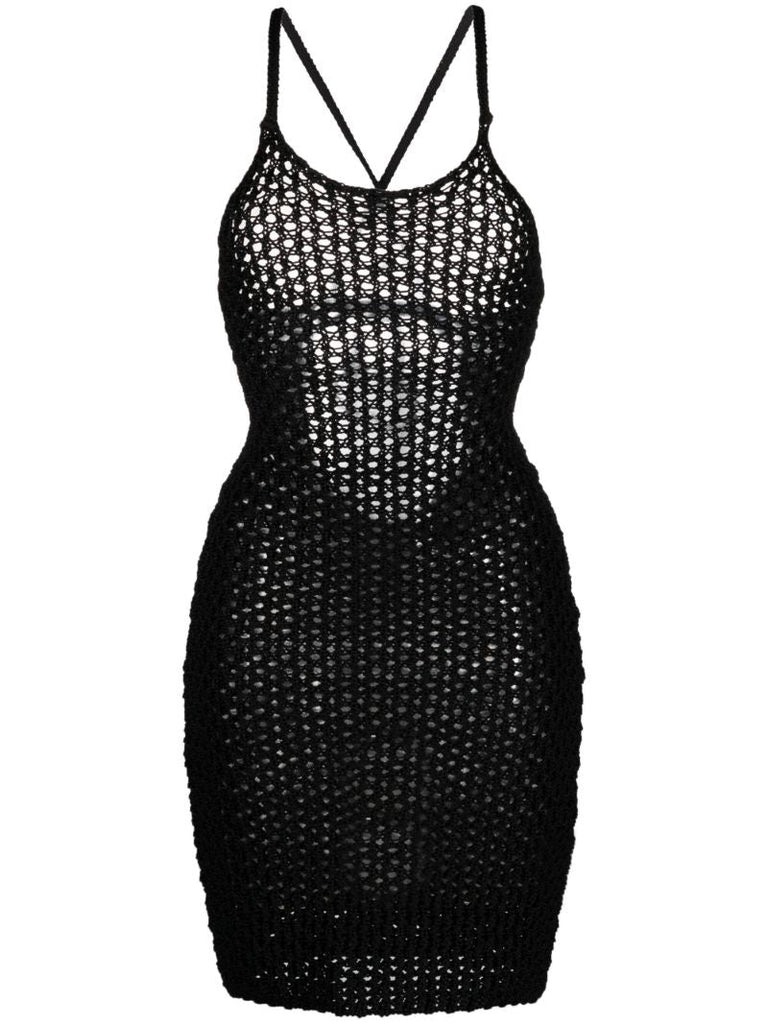 Black Crochet-knit Mini Dress