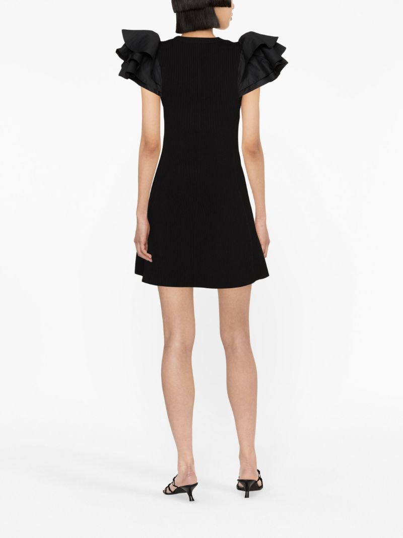 Black Ruffled Sleeve Ribbed Mini Dress