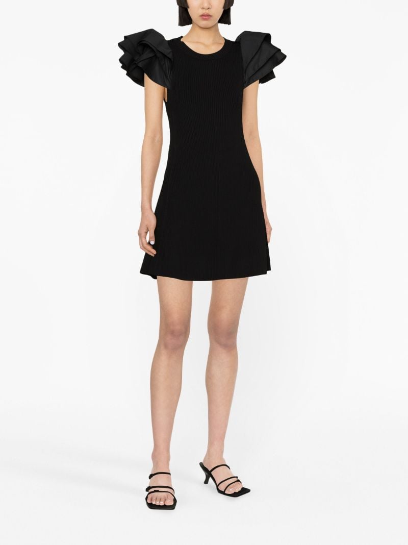 Black Ruffled Sleeve Ribbed Mini Dress