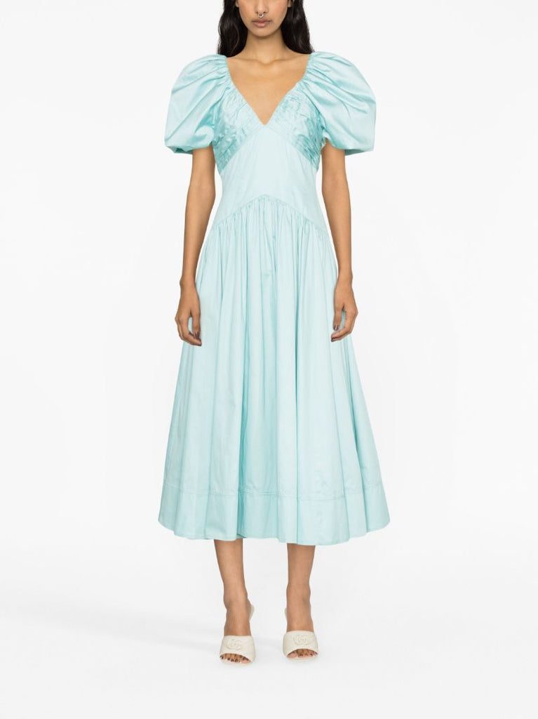 Blue Gabrielle Puff Sleeve Midi Dress