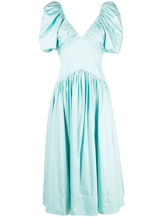 Blue Gabrielle Puff Sleeve Midi Dress