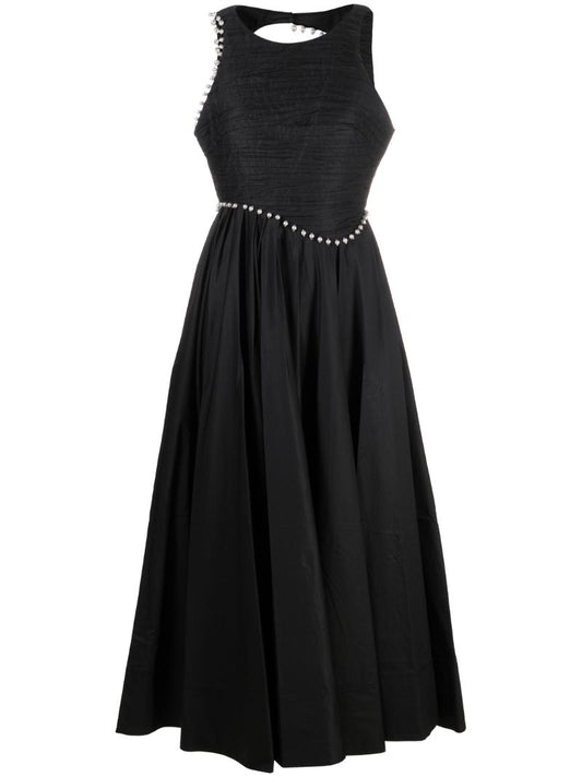 Black Florence Pearl-embellished Midi Dress