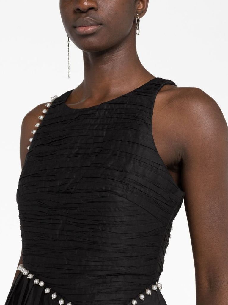 Black Florence Pearl-embellished Midi Dress