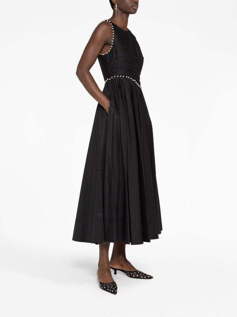 Black Florence Pearl-embellished Midi Dress