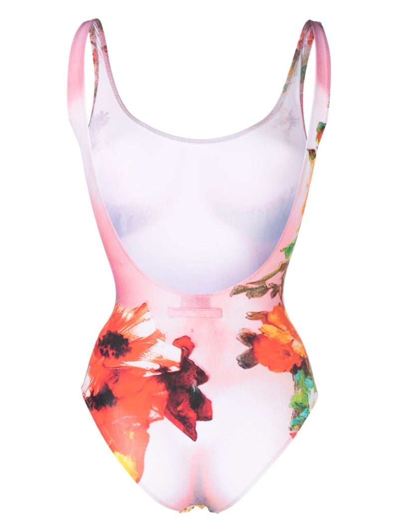 Pink Graphic Print Backless Swimsuit