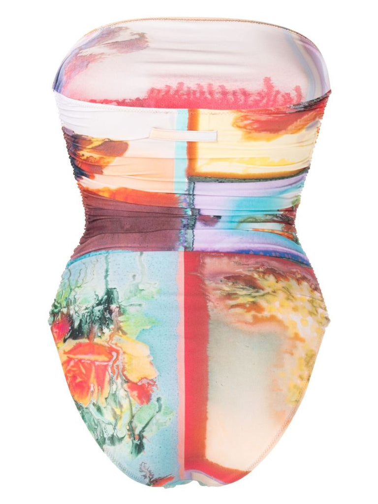 Orange Patchwork Floral Print Swimsuit