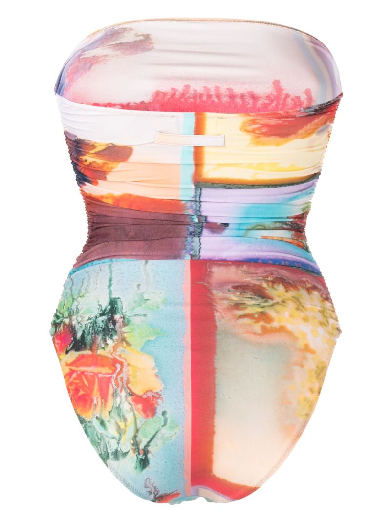 Orange Patchwork Floral Print Swimsuit