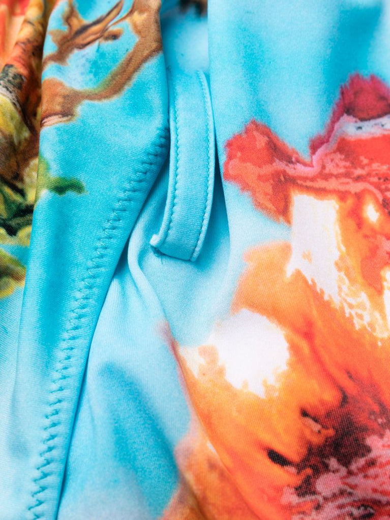 Blue Graphic Print Backless Swimsuit