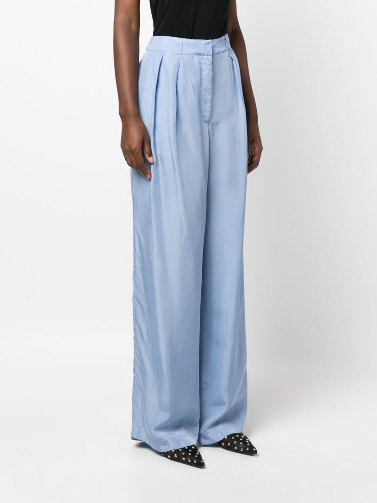 Blue Tansy Pleated Wide-leg Trousers