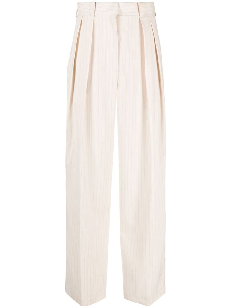 Beige Tansy Pinstripe Straight Trousers