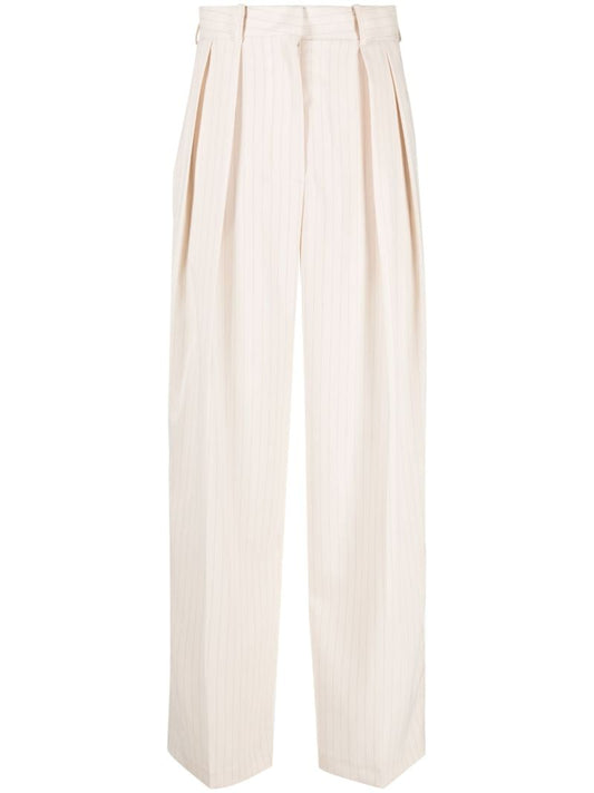 Beige Tansy Pinstripe Straight Trousers