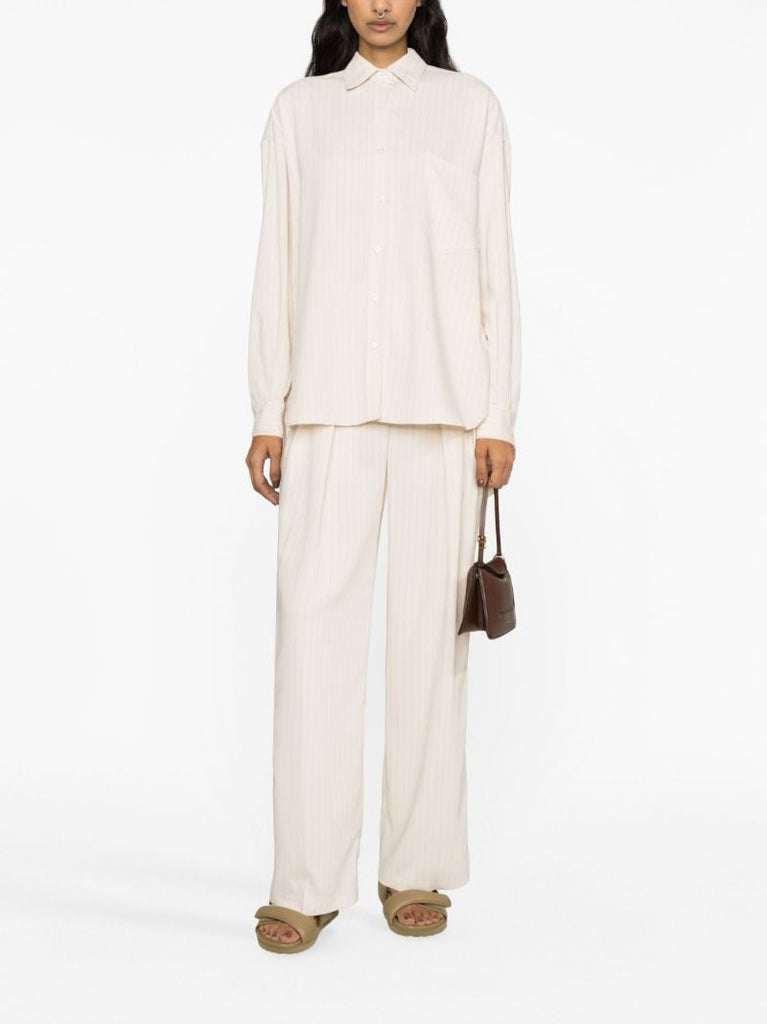 Beige Tansy Pinstripe Straight Trousers
