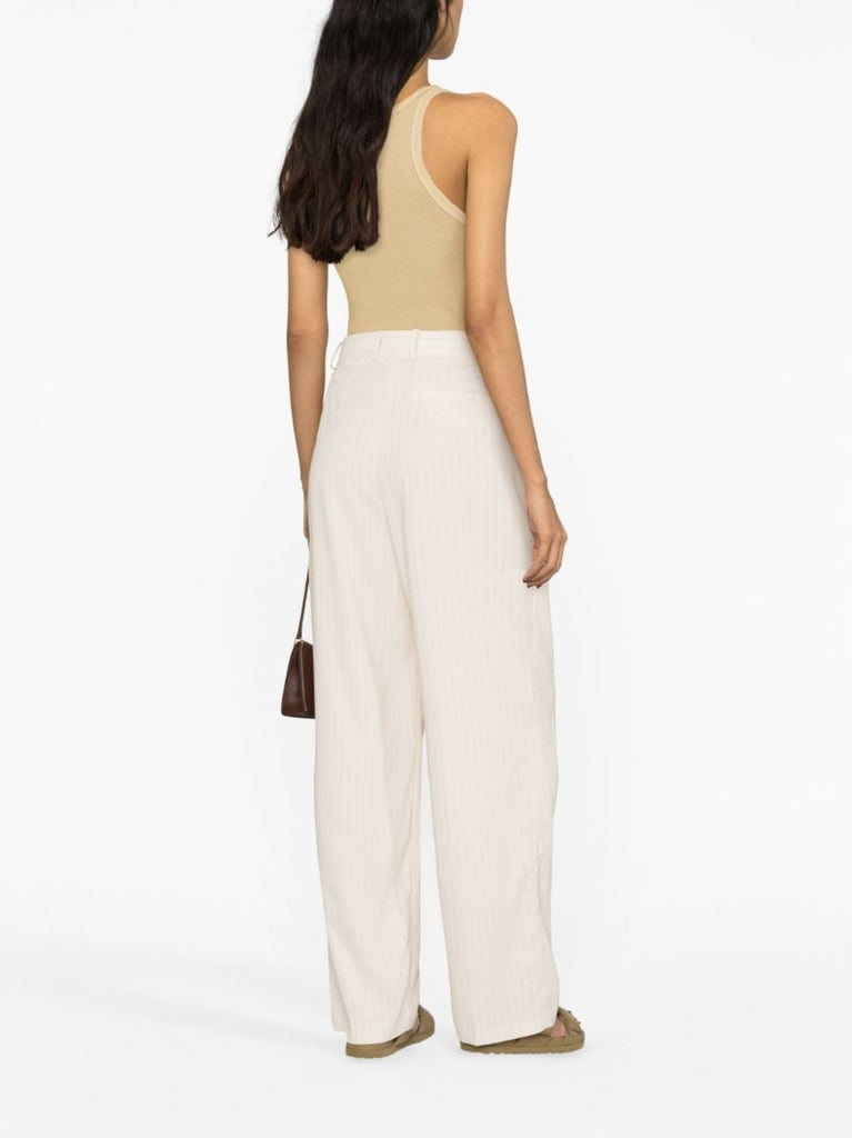 Beige Tansy Pinstripe Straight Trousers