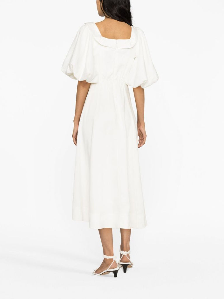 White Jessica Puff-sleeve Midi Dress