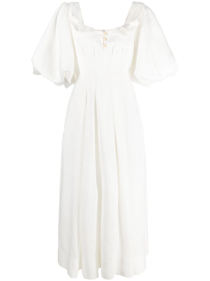 White Jessica Puff-sleeve Midi Dress