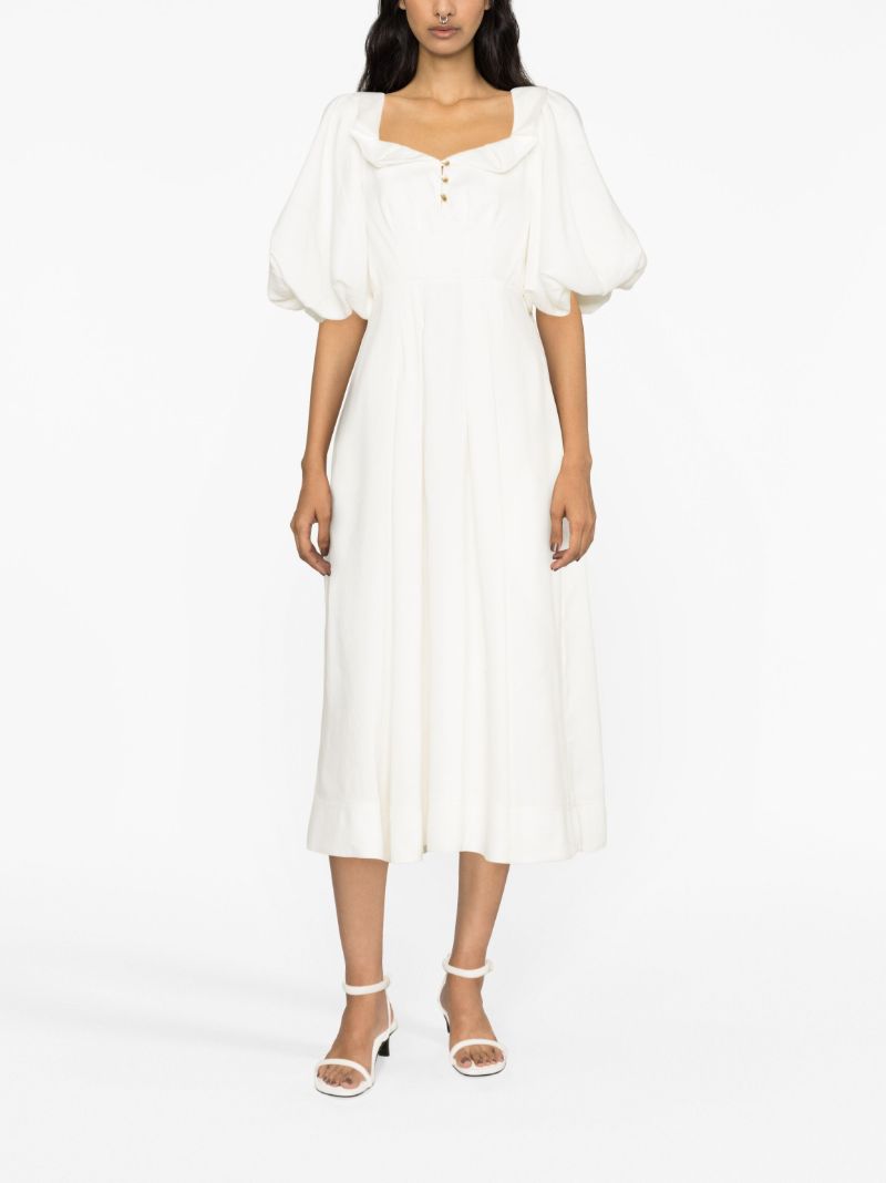 White Jessica Puff-sleeve Midi Dress