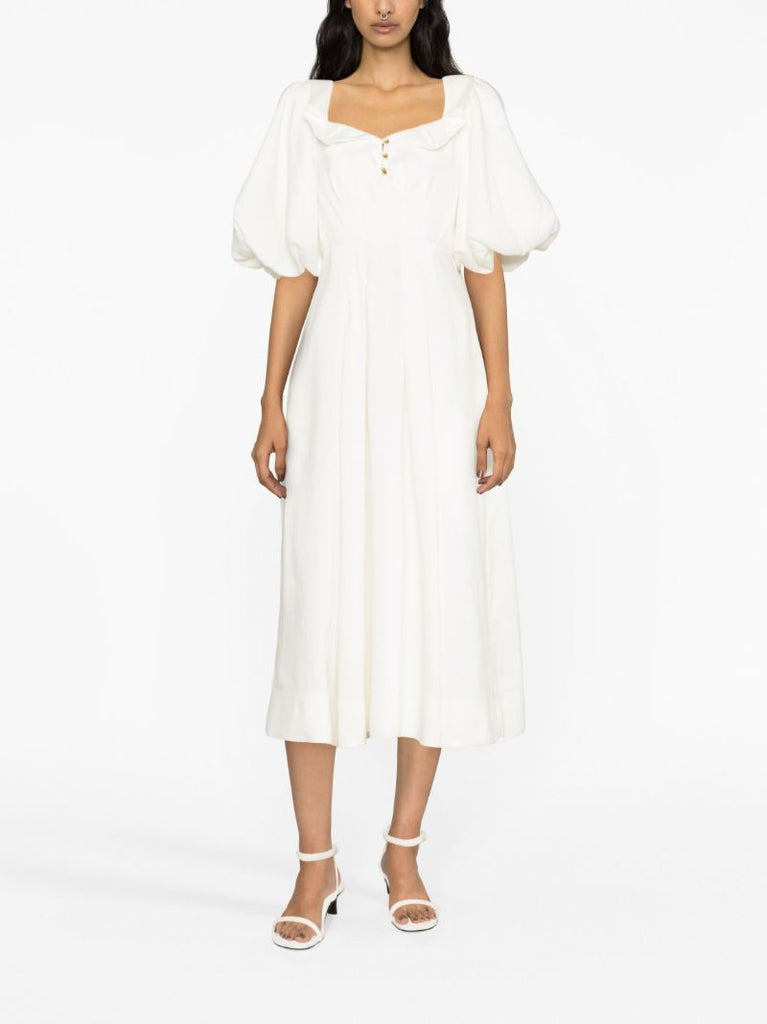 White Jessica Puff-sleeve Midi Dress