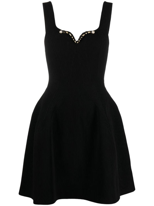 Black Goldfoil Sweetheart Neck Mini Dress