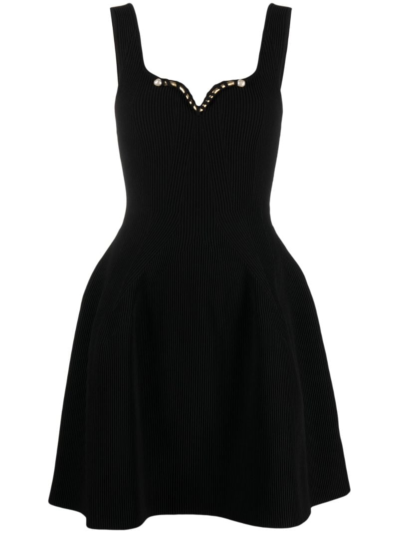 Black Goldfoil Sweetheart Neck Mini Dress