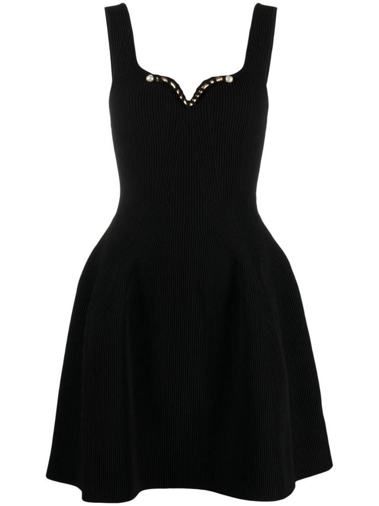 Black Goldfoil Sweetheart Neck Mini Dress