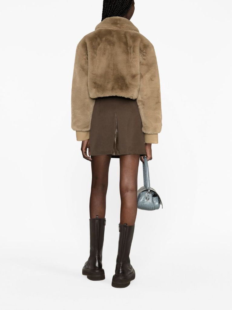 Brown Cropped Faux-fur Jacket