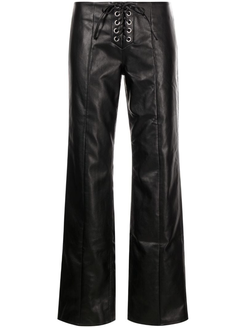 Black Textured Mid Rise Leathertrousers
