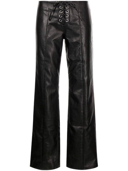Black Textured Mid Rise Leathertrousers