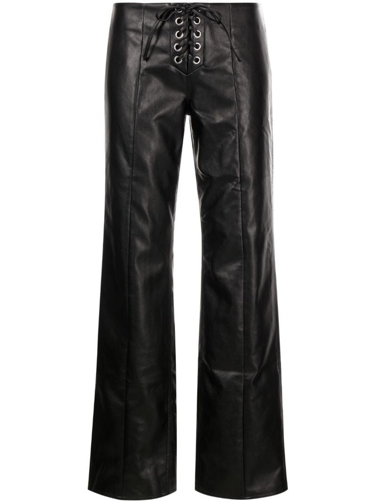 Black Textured Mid Rise Leathertrousers