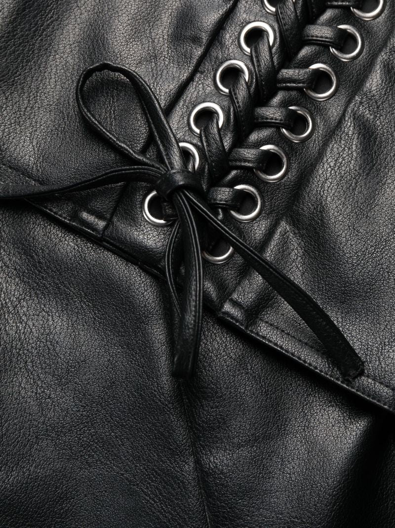 Black Textured Mid Rise Leathertrousers