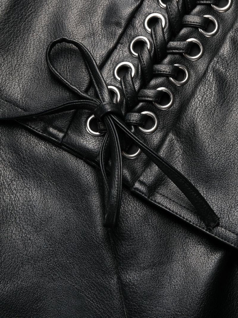 Black Textured Mid Rise Leathertrousers