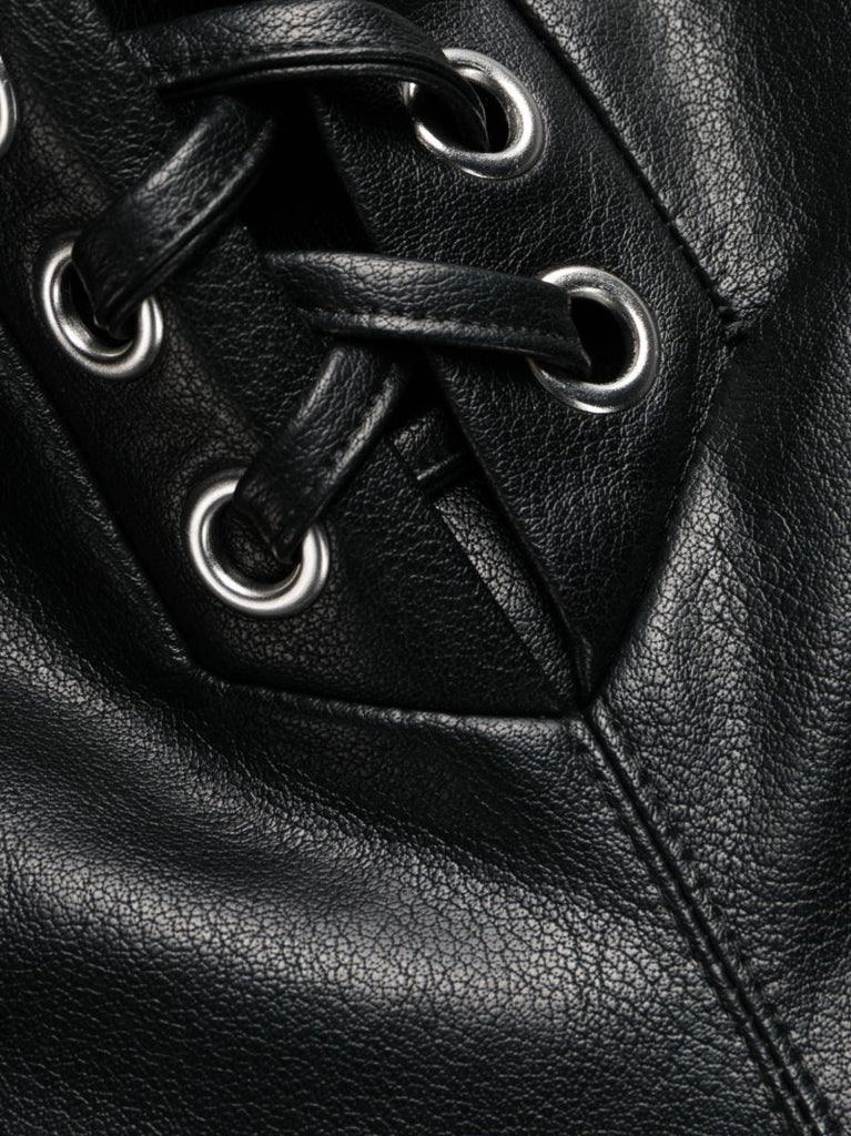 Black Textured Mid Rise Leathertrousers