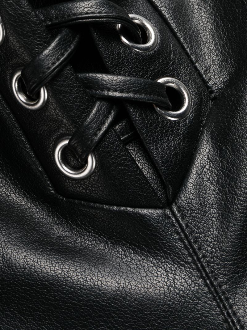 Black Textured Mid Rise Leathertrousers